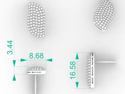 Leaf-shaped Diamond Stud Earrings 3D print model