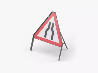 Road Narrows Both Triangular Road Sign Low-poly 3D model