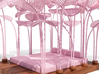 Pink Refuge Bed with Wooden Base by Marc Ange 3D model