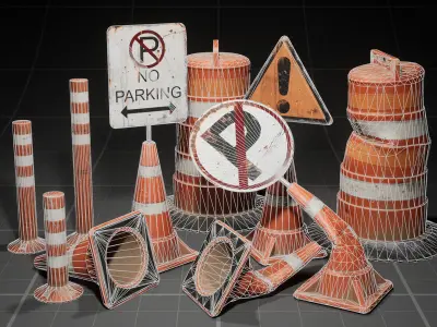 Used Road Props batch01 Low-poly 3D model