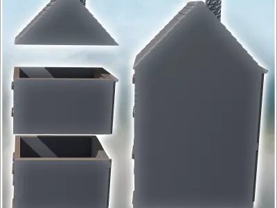 Multi-story house with damaged chimney and shutters 42 - Modern  3D print model