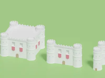 Castle Tower Wall Pack Low-poly 3D model