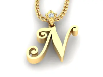 Light Gold Fancy Font Pendant N 3D print model