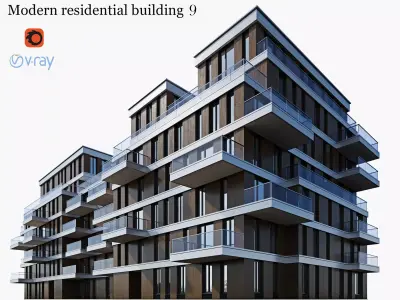 Modern residential building 9 3D model