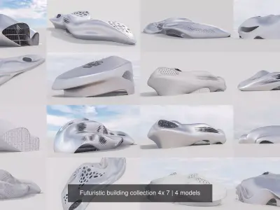 Futuristic building collection 4x 7 3D Model Pack