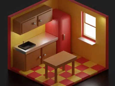Kitchen with checkered floor 3D print model