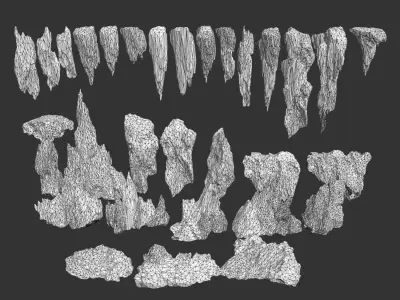 40 Low poly Ice Cave Modulars - 231219 Low-poly 3D model