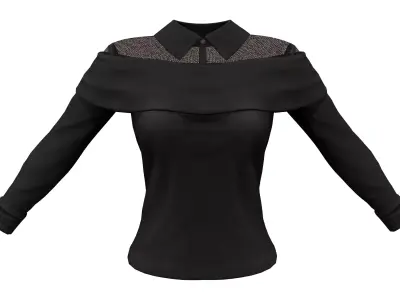 Off Shoulder Long Sweater With Transparent Shirt Under Low-poly 3D model