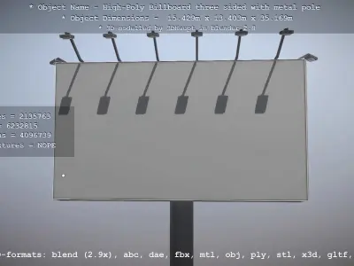 Billboard Three Sided with Metal Pole High-Poly 3D model