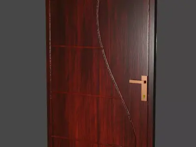 door 1 wooden with metal handle Low-poly 3D model