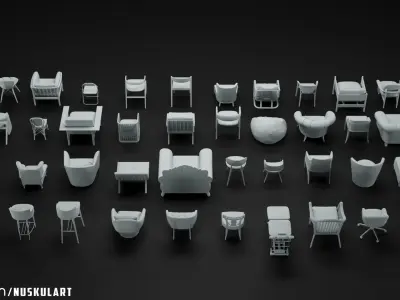 40 Different Chair and Armchair Diorama Collection Pack-Bundle 3D print model