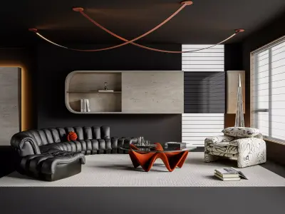 Modern Curved Sofa Lounge with Sculptural Coffee Table 3D model