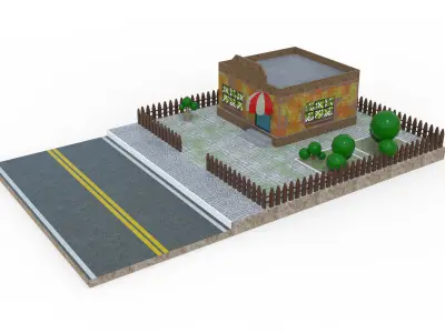 Low poly Roadside Coffee restaurant Low-poly 3D model