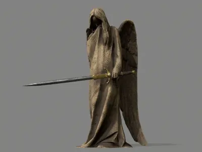 Angel statue of holding sword Low-poly 3D model purchase