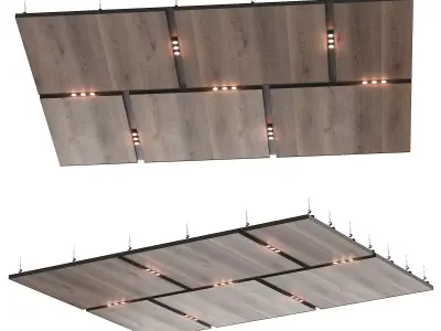 Wooden suspended ceiling with lighting 41 3D model