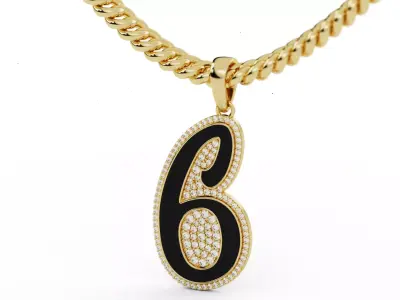 Diamond Number 6 Hip-hop Pendant with Enamel 3D print model