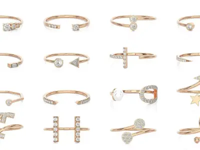 33 Free Size Light Minimalist Diamond Ring 3D Model Pack