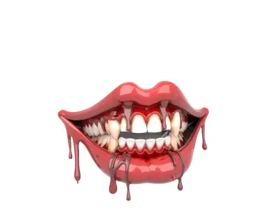Premium 3D Model of Vampire Fang Dentures with Blood Drips 3D model