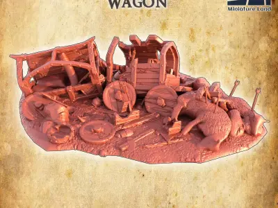 Pillaged Merchant Wagon Tabletop Terrain 28 mm 3D print model