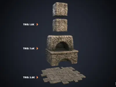 Medieval Stone Blacksmith Forge and Hearth Low-poly 3D model