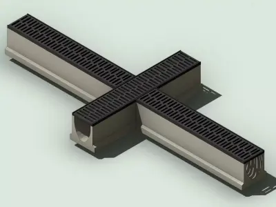 Concrete Trench Drain Cross Junction V150 with Slotted Grate 3D model