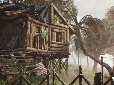 Abandoned Hut in Tropical Island Survival Post Apocalyptic Low-poly 3D model