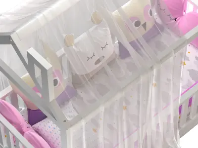 Childrens floor bed - house Alva from solid Beech 3D model