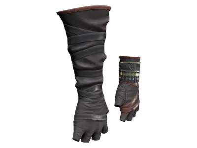 Medieval Female Warrior Gloves Low-poly 3D model