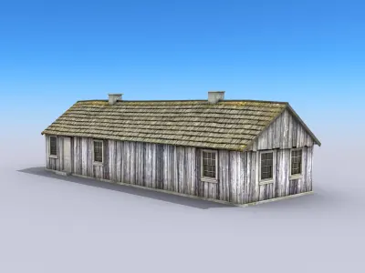 Big Wooden Barracks Low-poly 3D model