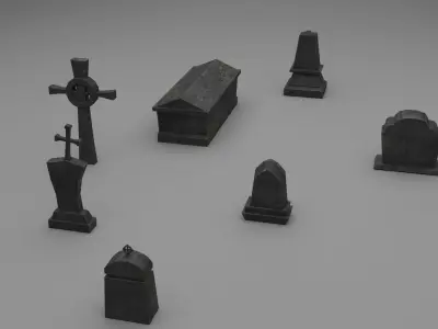 PBR TombStone gravestone with cross Low-poly 3D model