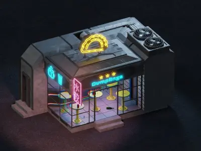 Cyberpunk cafe  Low-poly 3D model