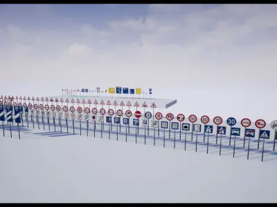 German Road Sign Collection - UE4 native - FBX included Low-poly 3D model
