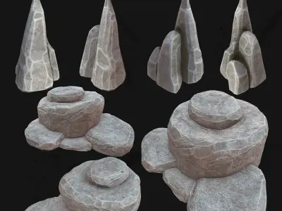 Stylized- Stone-Rock Asset - Low-poly 3D model - PACK-01 Low-poly 3D model