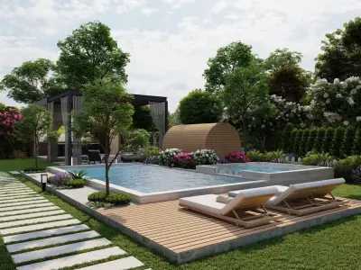 3D Exterior Scene 3D model design garden and landscape 3D model order