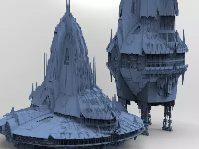 Sci-Fi Shuttle launcher moon base city Towers 3 Designs 3D model