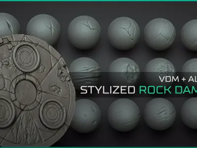 Stylized Rock Damage and Cracks - 40 ZBrush VDMs and alphas 3D model