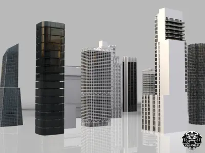 City Kitbash Collection Cityscape Low-poly 3D model
