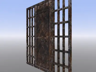 Rusty gate with bars Low-poly 3D model