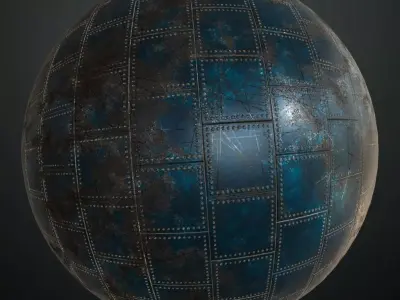 Dirty Weathered Blue Tiled Metal Plate PBR Seamless Texture