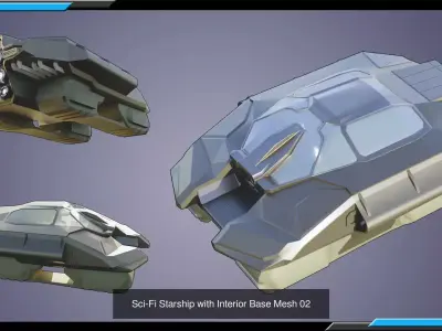 Stylized SciFi Starships with Interiors  3D Model Pack