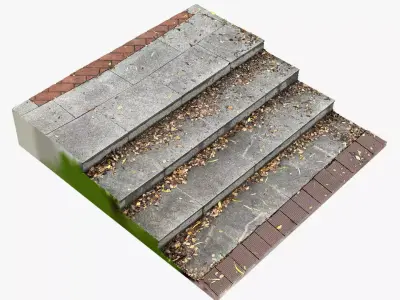 Steps with leaves in the park 3d scan 3D model