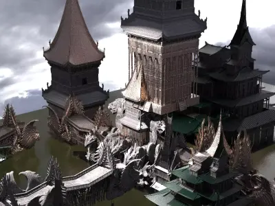 Golden Triangle God Emporors CityTemples Kitbash 3D model