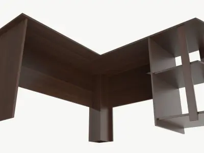L-shape Desk with Side Bookshelves 3D model