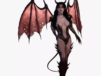 Succubus female demon with wings Low-poly 3D model