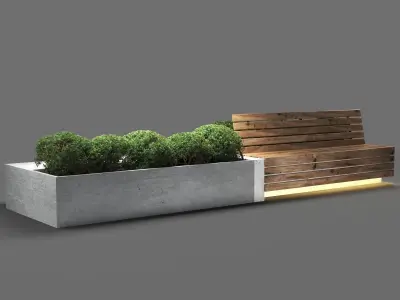 bench711 wooden bench with plants in it 3D model