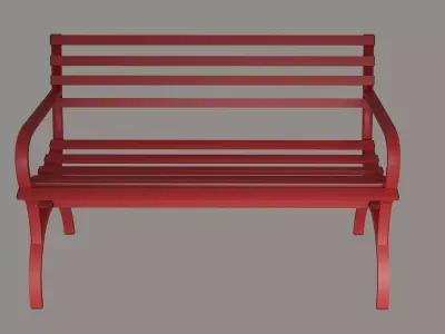 Red painted metal bench 3d model Low-poly 3D model