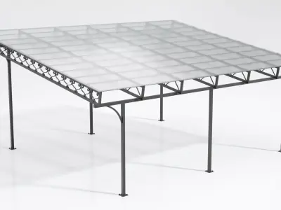 Carport metal structure with glass roof 3D model