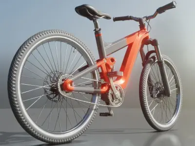 Rigged low-poly e-bike red version with basic cyclist  Low-poly 3D model