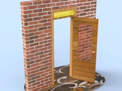 Wooden Glass Door 3D model