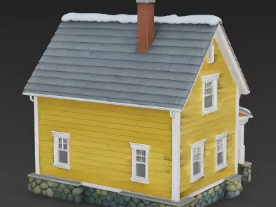 Bright Yellow Winter Suburban House 3D Model Low-poly 3D model